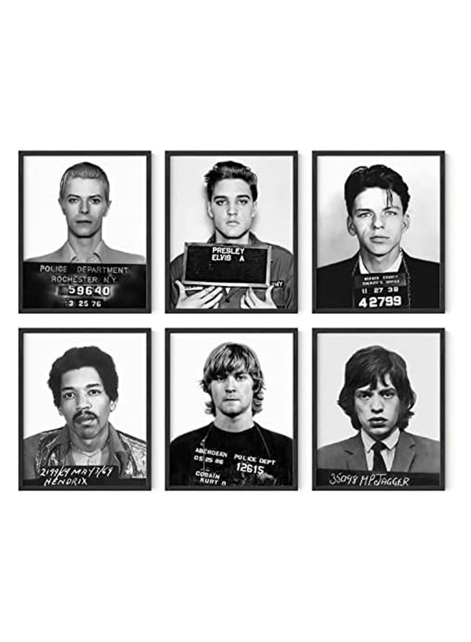 EKA Celebrity Mugshots Poster Rock Posters Vintage- Kurt Cobain Poster Mick Jagger Mugshot Elvis Poster Jimi Hendrix Poster David Bowie Poster Frank Sinatra Mugshot (Black Framed, 8x10) - Image 1