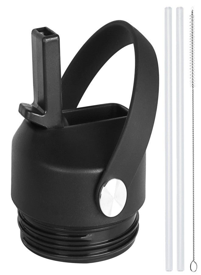 SYACOT Straw Lid for Yeti Rambler & RTIC Bottle, 18-64 oz, Replacement Cap with Straws, Brush & Flexible Handle, BPA-Free, Dishwasher Safe, Modern, Black - Image 1