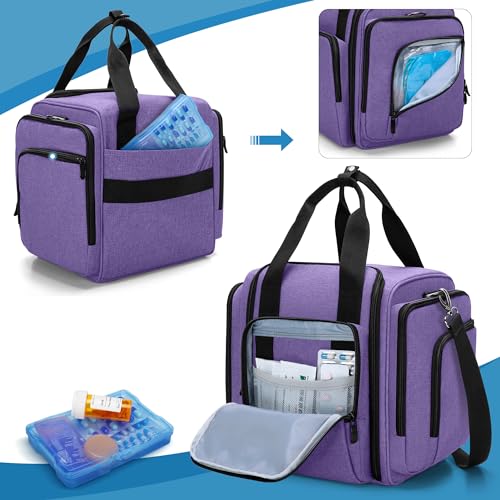 BAFASO Large Pill Bottle Organizer with 4 Inner Removable Pouches, Medicine Bag Come with Shoulder Strap (Bag ONLY),Purple - Image 5