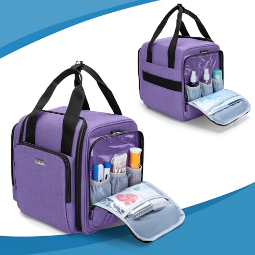 BAFASO Large Pill Bottle Organizer with 4 Inner Removable Pouches, Medicine Bag Come with Shoulder Strap (Bag ONLY),Purple - Image 4