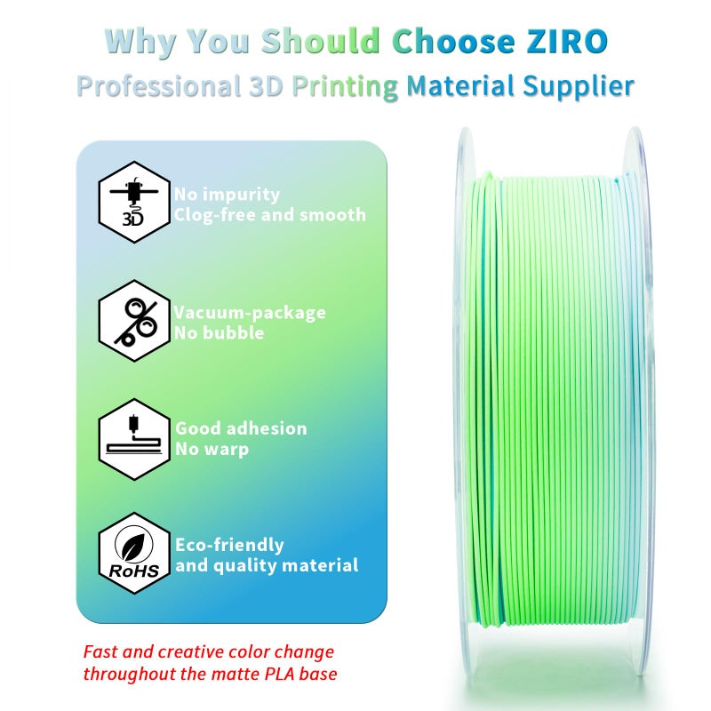 ZIRO 3D Printer Filament, Fast Color Changing Filament 1.75mm, Color Gradient PLA Filaments, Matte Texture, Dimensional Accuracy +/- 0.03mm, Fit Most 3D Printer 2.2lbs Spool, Ocean(Matte) - Image 3
