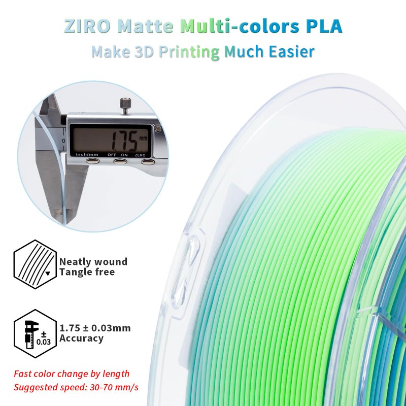 ZIRO 3D Printer Filament, Fast Color Changing Filament 1.75mm, Color Gradient PLA Filaments, Matte Texture, Dimensional Accuracy +/- 0.03mm, Fit Most 3D Printer 2.2lbs Spool, Ocean(Matte) - Image 4