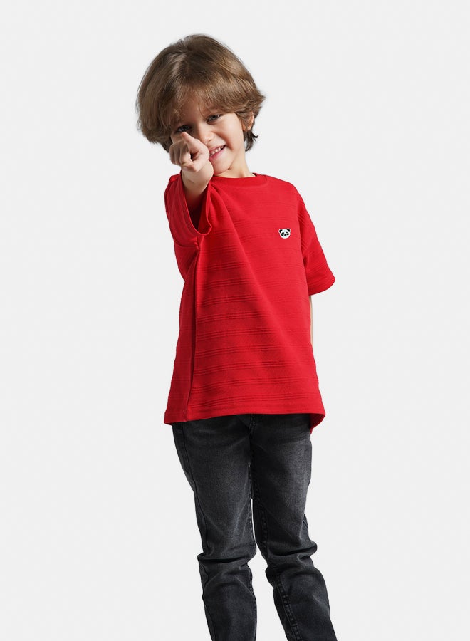 ريمينت تيشرت للاولاد بقماش قطن احمر - Image 1