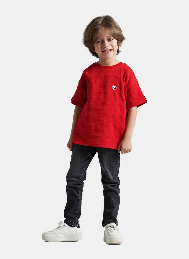 ريمينت تيشرت للاولاد بقماش قطن احمر - Image 2