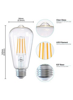 Y&D E27 LED Bulb, NonDimmable Energy Saving Light Bulbs, 6W ST64 6500K Vintage Edison Screw ES Bulb 60W Incandescent Replacement Antique Clear Glass for Pendant Home, Retro Fashioned Lamp (4Pcs Cool White  - Image 4