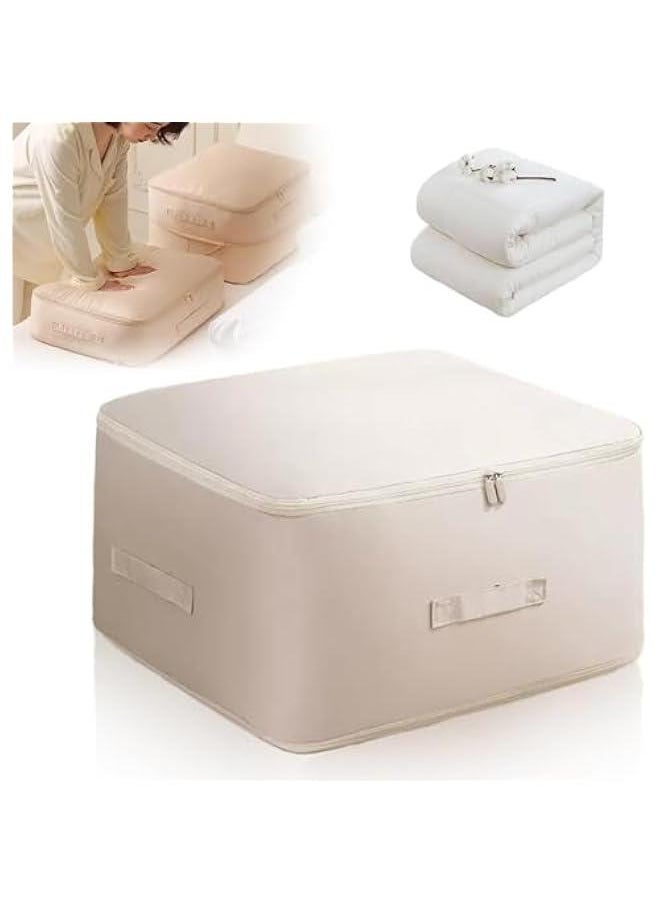 HOOKOR Durku Ultra Space Saving Self Compression Organizer,Heavy Duty Moving Bags,Storage Tote for Space Saving,Self Compressing Moving Clothes Organizer Bags for Comforters,Clothes,Bedding (Beige)  - Image 1