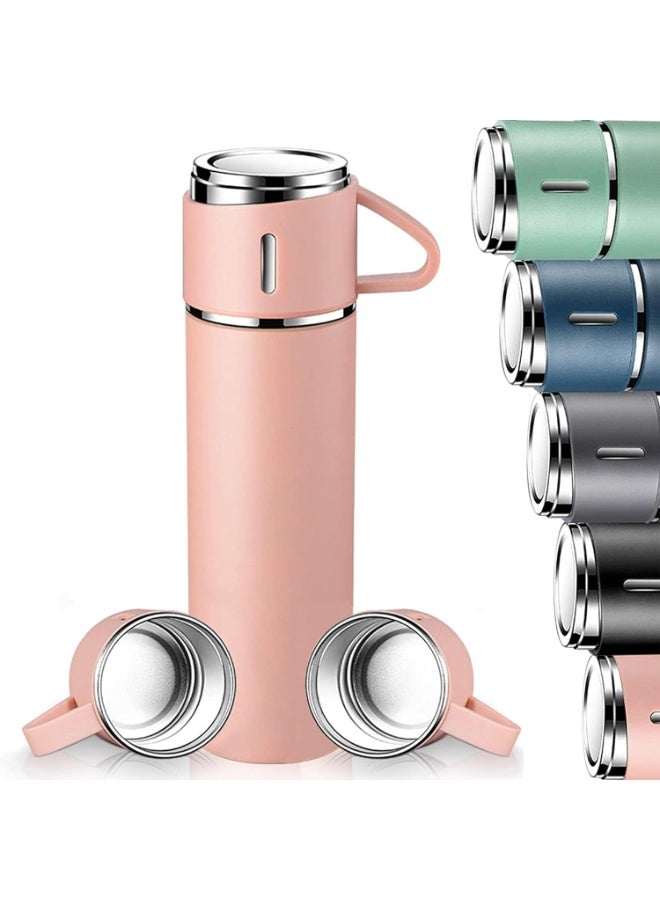 MOSH 500ml Stainless Steel Vacuum Thermos Flask with Silicone Handle – Insulated Water Bottle with 2 Stainless Steel Cups for Hot & Cold Drinks, Outdoor Travel Gift Box (1 Pack, Pink) - Image 1