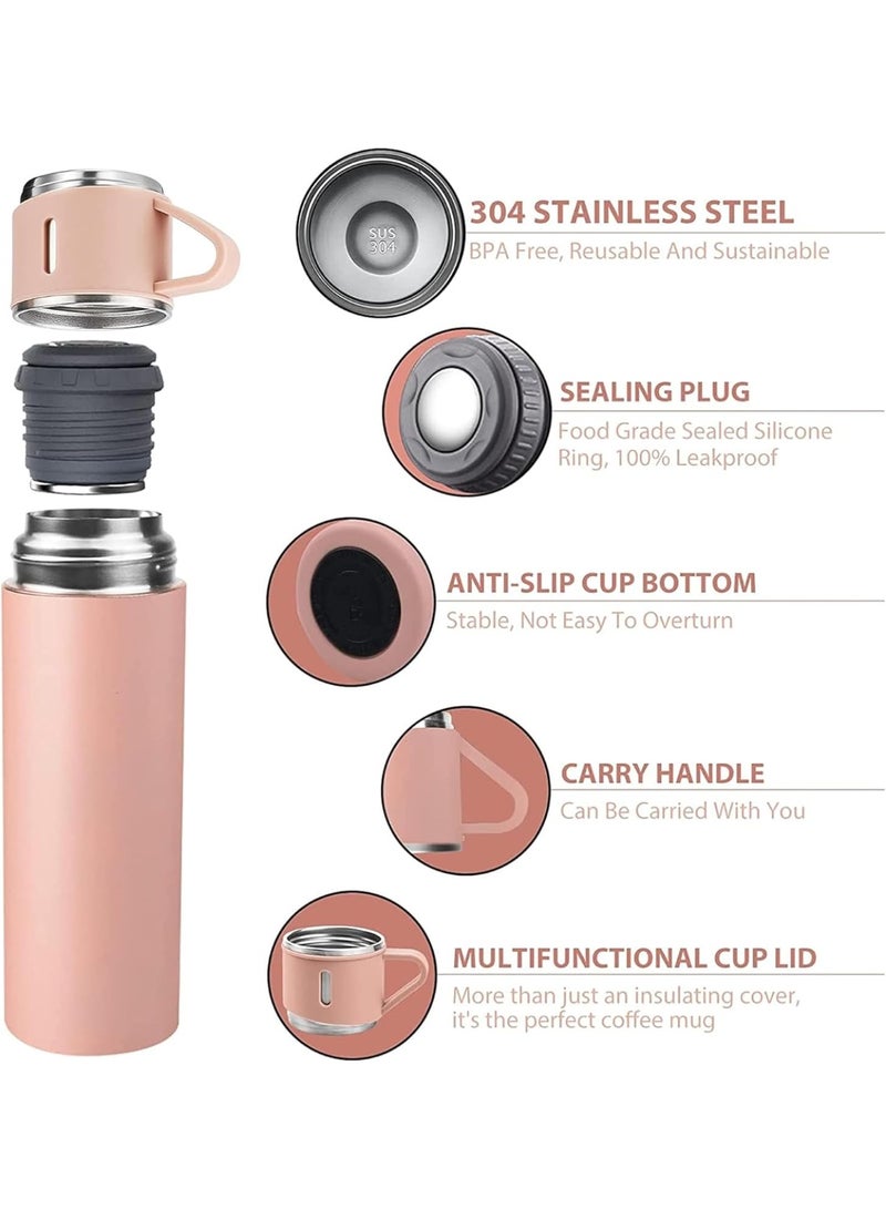 MOSH 500ml Stainless Steel Vacuum Thermos Flask with Silicone Handle – Insulated Water Bottle with 2 Stainless Steel Cups for Hot & Cold Drinks, Outdoor Travel Gift Box (1 Pack, Pink) - Image 3