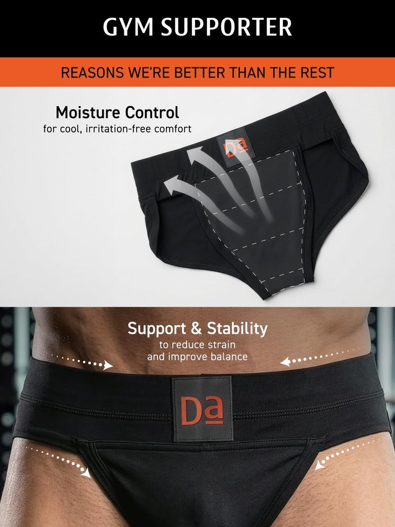 DAMENSCH Activewear Supporter for Gym, Premium Microfiber Blend for Men Workout, Quick Dry, Moisture Wicking Supporter for Cricket, Gym, Running, Sports Underwear for Men -Turbo Black-XL - Image 2