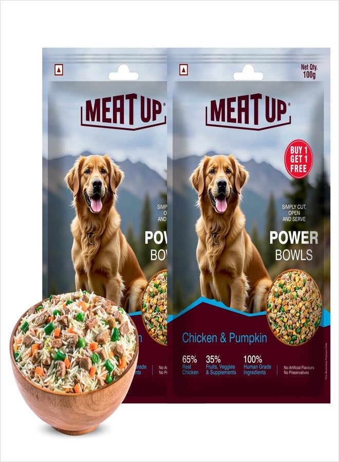 Meat Up Dog Fresh Food (2 x 100g) 200g | Chicken & Pumpkin Flavour | Buy 1 Get 1 Free | Maintain Strong & Lean Muscles | Nutrition | Better Digestibility - Image 1