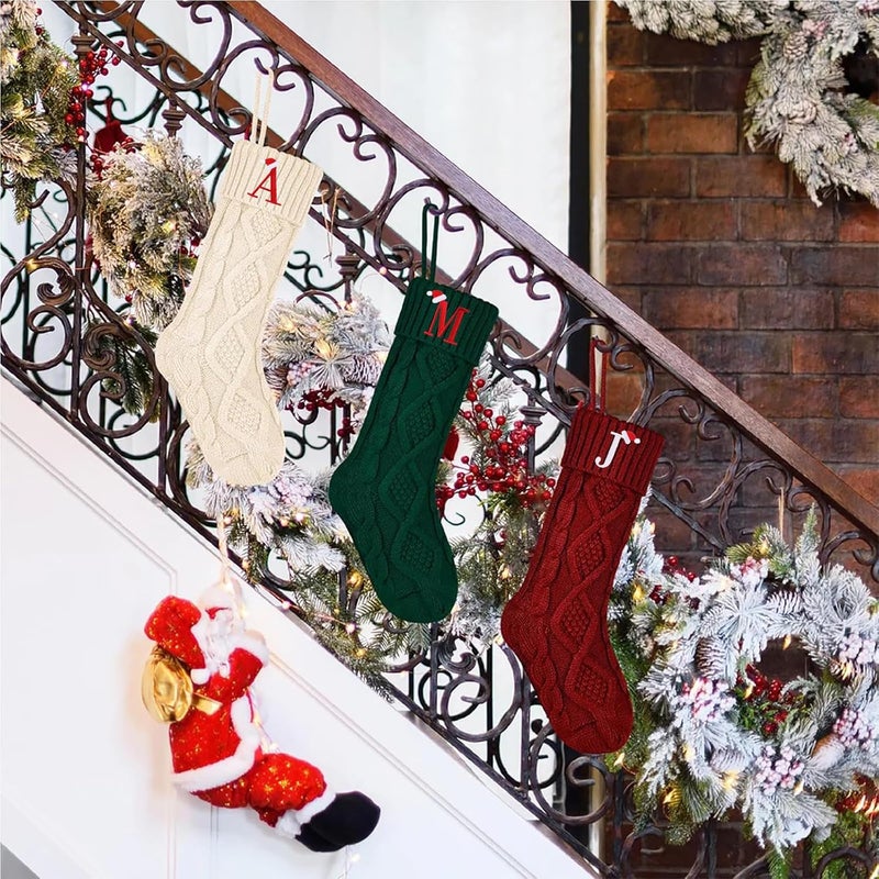 Nackiy Personalized Christmas Stockings with Initials, 18 Inches Large Embroidered Monogrammed Cable Knit Christmas Stocking for Family, Xmas Holiday Party Gifts & Decoration for Fireplace(White,Letter D) - Image 4