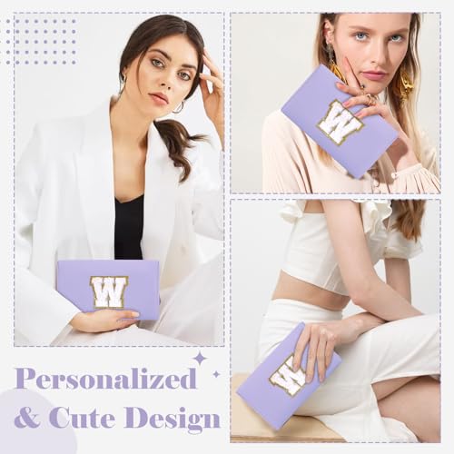 ChaoGreat Personalized Makeup Bag Initial A-Z Preppy Patch Bag,Small PU Leather Travel Cosmetic Bag Pouch with Zipper,Purple Cute Toiletry Bag,Gift Ideal for Teen Girls Women Birthday Friend Mom,Latter W - Image 4