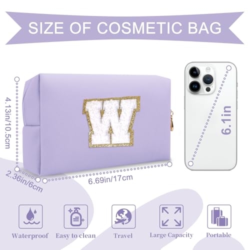 ChaoGreat Personalized Makeup Bag Initial A-Z Preppy Patch Bag,Small PU Leather Travel Cosmetic Bag Pouch with Zipper,Purple Cute Toiletry Bag,Gift Ideal for Teen Girls Women Birthday Friend Mom,Latter W - Image 2