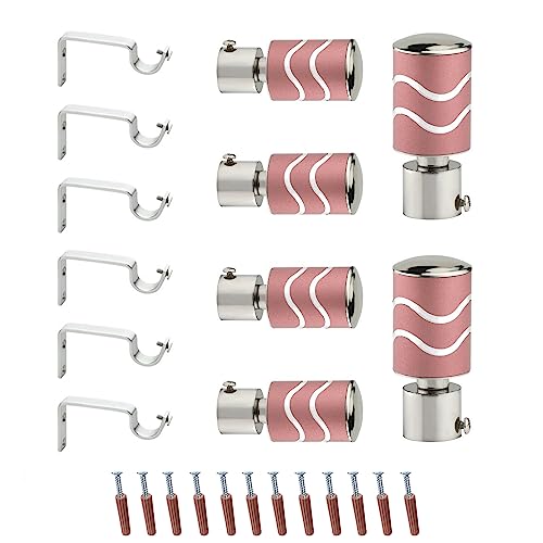 GLOXY Stainless Steel Brackets Parda Holder with Support 1 Inch Curtains Rod Pocket Finials Designer Door and Window Curtain Holders and Rod Support Fittings (Pink 3 Pair Set) - Image 1