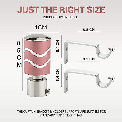 GLOXY Stainless Steel Brackets Parda Holder with Support 1 Inch Curtains Rod Pocket Finials Designer Door and Window Curtain Holders and Rod Support Fittings (Pink 3 Pair Set) - Image 3