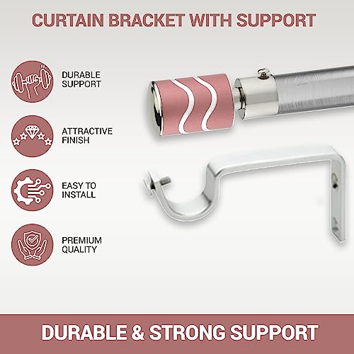 GLOXY Stainless Steel Brackets Parda Holder with Support 1 Inch Curtains Rod Pocket Finials Designer Door and Window Curtain Holders and Rod Support Fittings (Pink 3 Pair Set) - Image 2