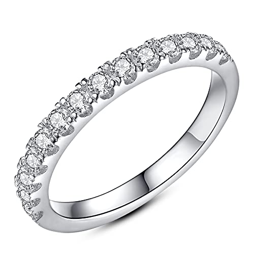 IMOLOVE Moissanite Wedding Band Wedding Rings for Women 925 Sterling Silver Rings with 18K White Gold Plated Eternity Stackable Engagement Ring Anniversary Band Size 7 - Image 1