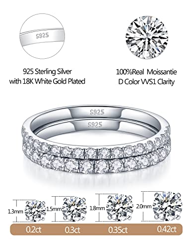 IMOLOVE Moissanite Wedding Band Wedding Rings for Women 925 Sterling Silver Rings with 18K White Gold Plated Eternity Stackable Engagement Ring Anniversary Band Size 7 - Image 2