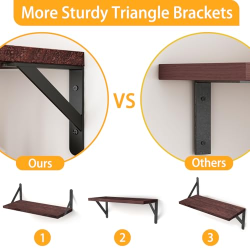 YGEOMER Floating Shelves for Wall, Different Sizes Walnut Red Brown Wall Shelves for Living Room, Bathroom, Bedroom, Kitchen, Home Decor (Set of 4) - Image 3