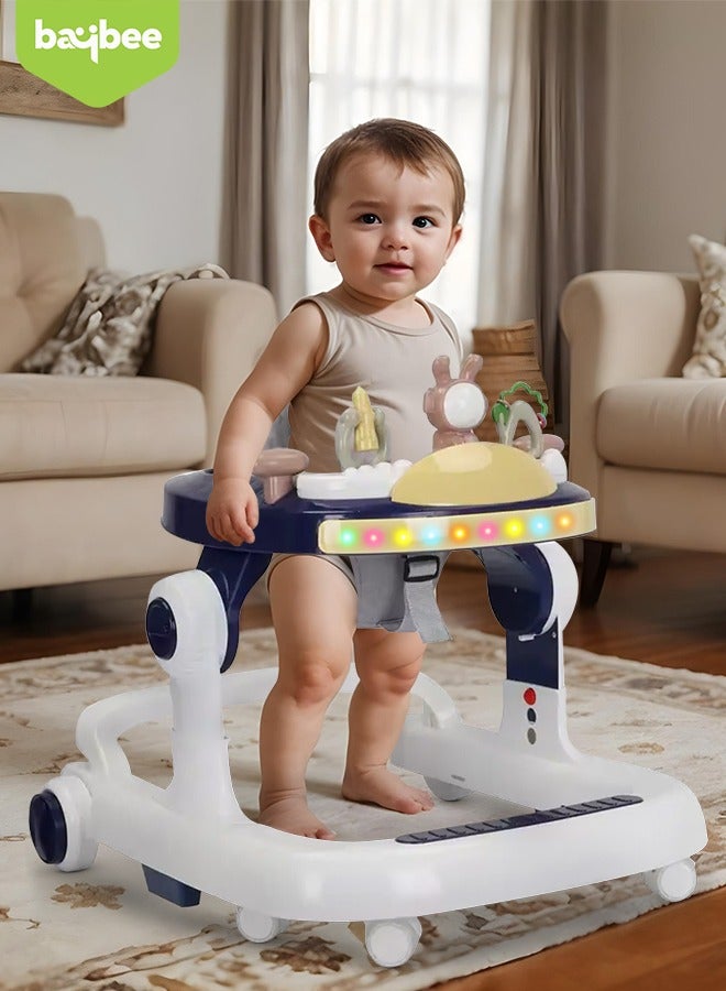 BAYBEE 2 in 1 Baby Walker for Kids, Baby Push Walker with 3 Adjustable Height, Speed Adjustable, Foldable Kids Walker with Light, Tray & Musical Toddler Walker for Baby 6 to 24 Months Boy Girl Blue - Image 2