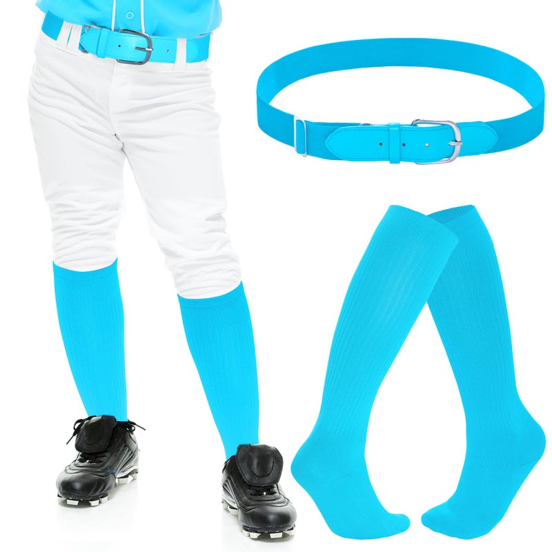 Dxhycc Youth Baseball Socks and Belt Combo Set Softball Baseball Socks and Elastic Waist Belt for Youth Boys Girls, Sky Blue - Image 4