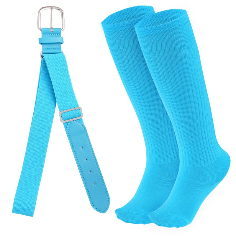 Dxhycc Youth Baseball Socks and Belt Combo Set Softball Baseball Socks and Elastic Waist Belt for Youth Boys Girls, Sky Blue - Image 1