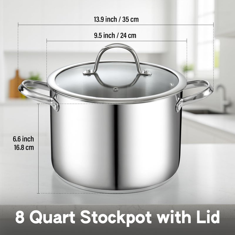Cooks Standard 8-Quart Stainless Steel Stockpot with Glass Lid, Large Dutch Oven Casserole for Soup, Stew, Chili & Pasta, Induction Compatible - Image 2