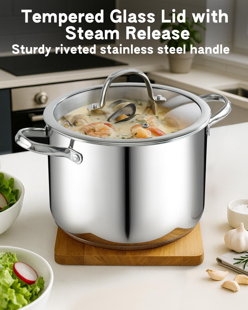 Cooks Standard 8-Quart Stainless Steel Stockpot with Glass Lid, Large Dutch Oven Casserole for Soup, Stew, Chili & Pasta, Induction Compatible - Image 4