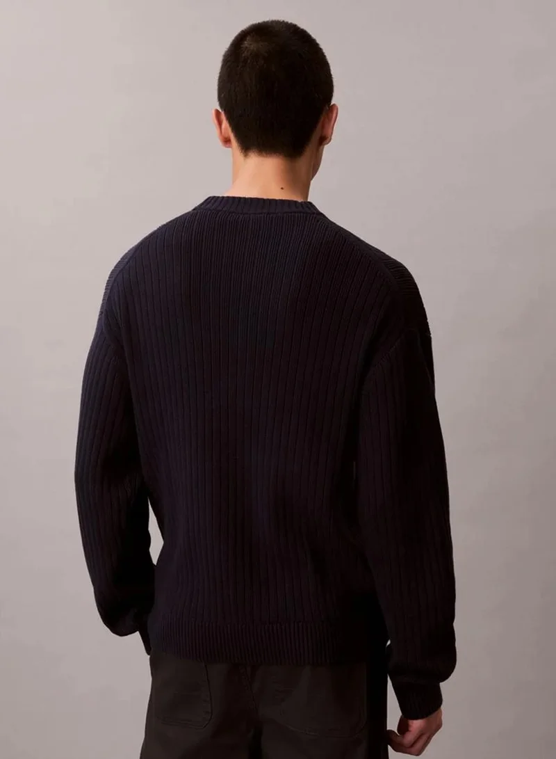 Calvin Klein Jeans Dark Sapphire Monogram Logo Relaxed Sweater for Men | Best Price UAE