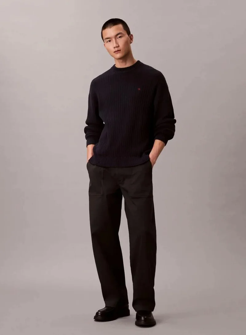 Calvin Klein Jeans Dark Sapphire Monogram Logo Relaxed Sweater for Men | Best Price UAE
