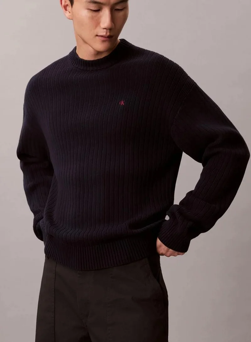 Calvin Klein Jeans Dark Sapphire Monogram Logo Relaxed Sweater for Men | Best Price UAE