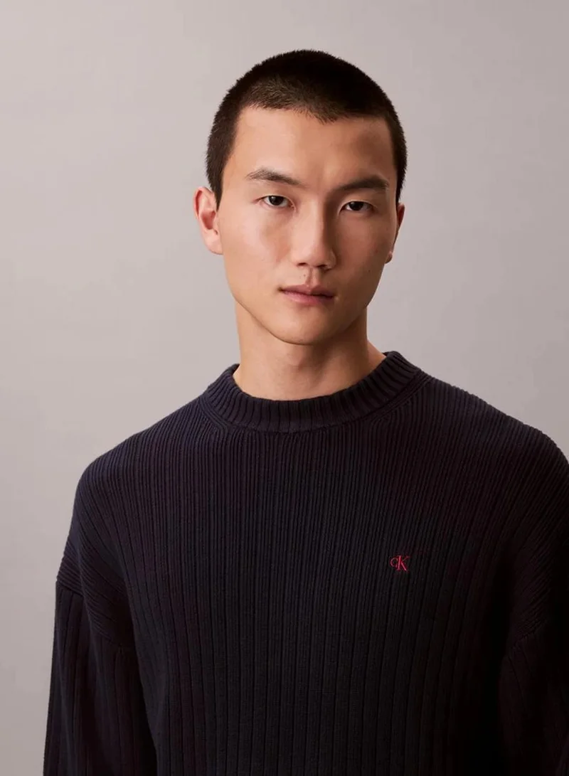 Calvin Klein Jeans Dark Sapphire Monogram Logo Relaxed Sweater for Men | Best Price UAE
