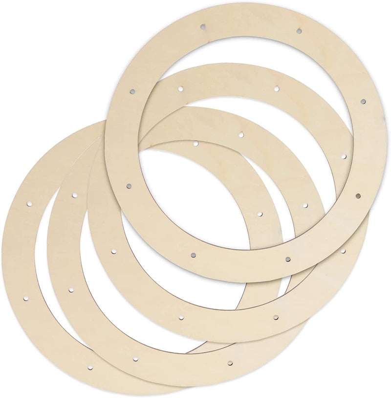CLITHS Cliths Pack of 4 Wooden Wreath Ring with PreCut Holes for Crafts Easter Spring Home Decor Wall Door Hanging Wreaths Floral Hoop Garland 02 Inches Thick 115Inch Outer Diameter  - Image 1