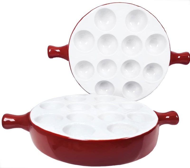 jinsongdafa Ceramic escargot baking platefor appetizers grilled snails scallops 933inch2 pieces tableware with handle oven safe suitable for homes restaurants hotels and foodies Brown