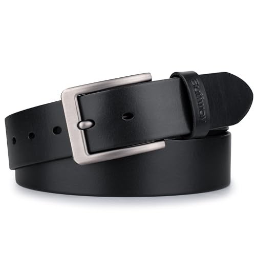 Buffway Men’s Full Grain Leather Belt – Solid One-Piece Leather, 1.5” Wide for Jeans & Business Casual, Gift Box Included - 36” Black - Image 1
