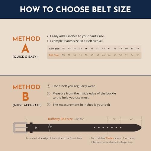 Buffway Men’s Full Grain Leather Belt – Solid One-Piece Leather, 1.5” Wide for Jeans & Business Casual, Gift Box Included - 36” Black - Image 5