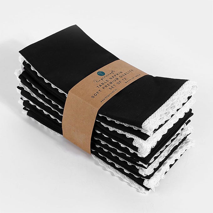 CLOTH NAPKIN 20X20 INCHES SET OF 12 COTTON LINEN BLEND EXCELLENT ABSORBENCY WASHABLE AND REUSABLE DURABLE DINNER NAPKIN FOR KITCHEN HOTELS WEDDING PARTY BLACK