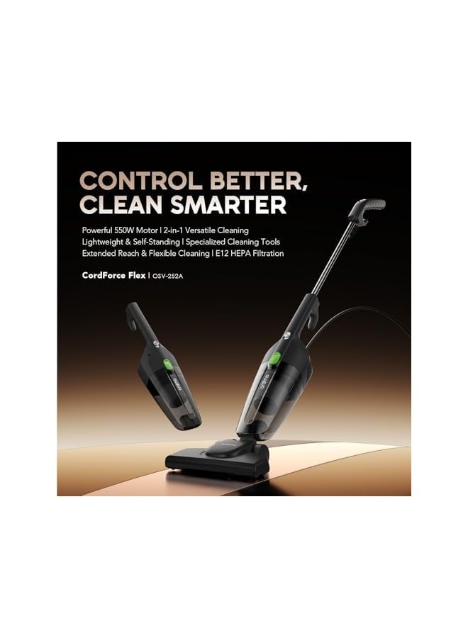 Oraimo 3-in-1 Stick Vacuum Cleaner – 600W High-Power Motor, 16kPa Suction, Dual HEPA Filtration, 500ml Dust Cup, 5m Cord, Lightweight Handheld Vacuum for Carpet, Tile & Hard Floors - Image 2