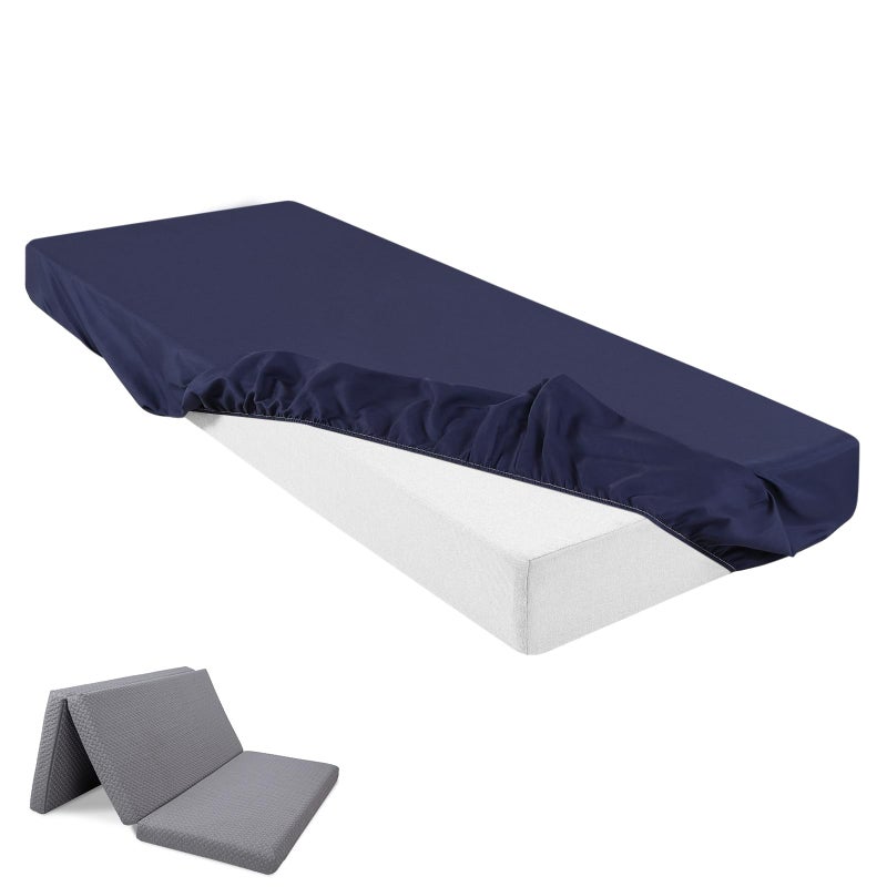 Breling Fitted Sheet Sheet Only Compatible with Milliard Trifold Mattress Folding Mattress Fitted Microfiber Bedsheet for Camp Bunk Rvs BedNavy BlueSingle4