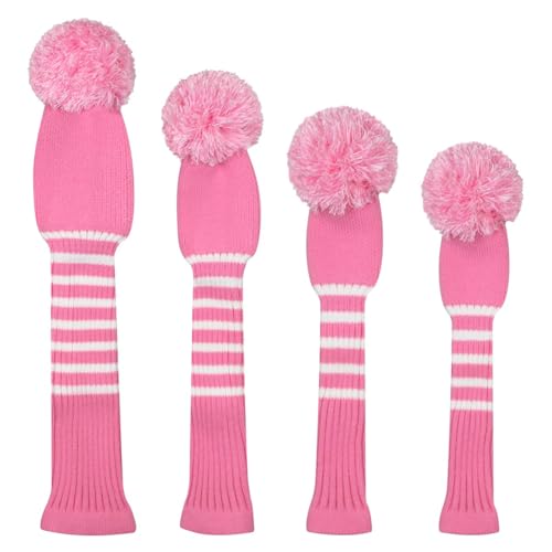 Scott Edward Knit Wood Golf Covers 4 Pieces Handmade Knitted Item Fit Over Well Driver Wood460cc Fairway Wood2 and HybridUTPink Stripe - Image 3