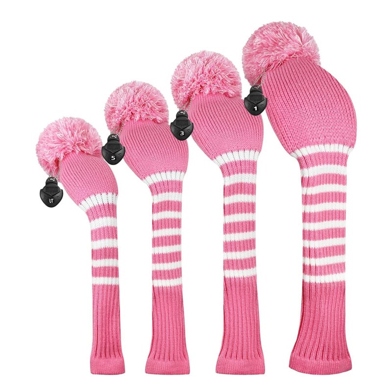 Scott Edward Knit Wood Golf Covers 4 Pieces Handmade Knitted Item Fit Over Well Driver Wood460cc Fairway Wood2 and HybridUTPink Stripe - Image 2