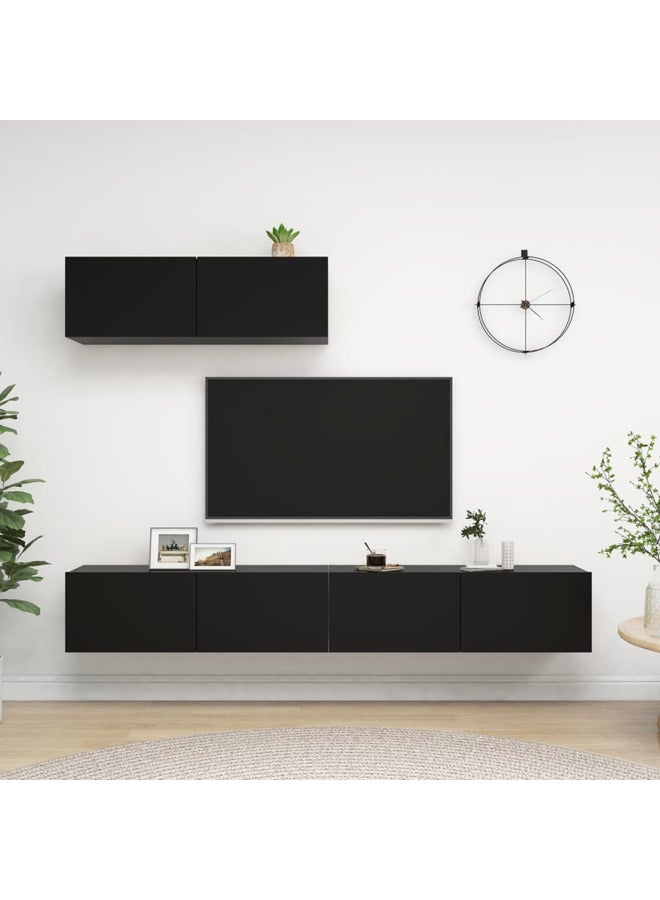 vidaxl TV Cabinets 3 pcs Black Engineered Wood 3078808 - Image 2