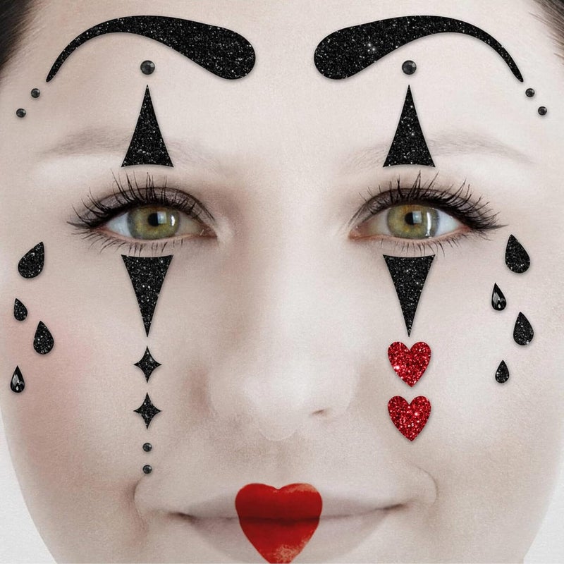 Party Factory Practical design alternatives Face Tattoo Harlequin, Temporary Glitter Face Tattoo for Theme Party, Halloween & Carnival, Children and Adults Easy store & transit build - Image 1