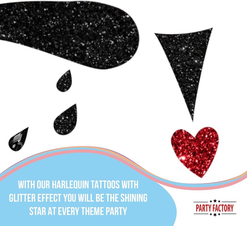Party Factory Practical design alternatives Face Tattoo Harlequin, Temporary Glitter Face Tattoo for Theme Party, Halloween & Carnival, Children and Adults Easy store & transit build - Image 5