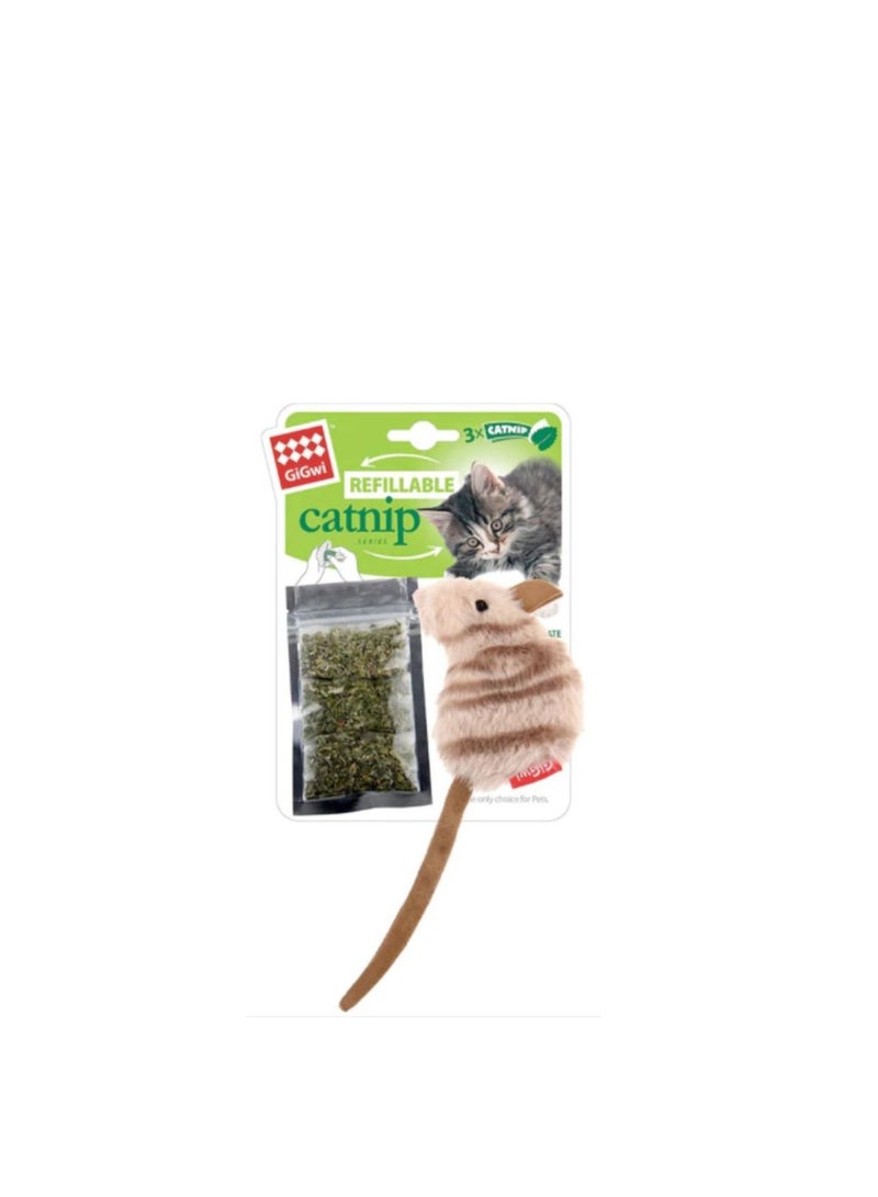 Mouse Fluffy Plush Cat Toy with 3 Refillable Catnip Bags