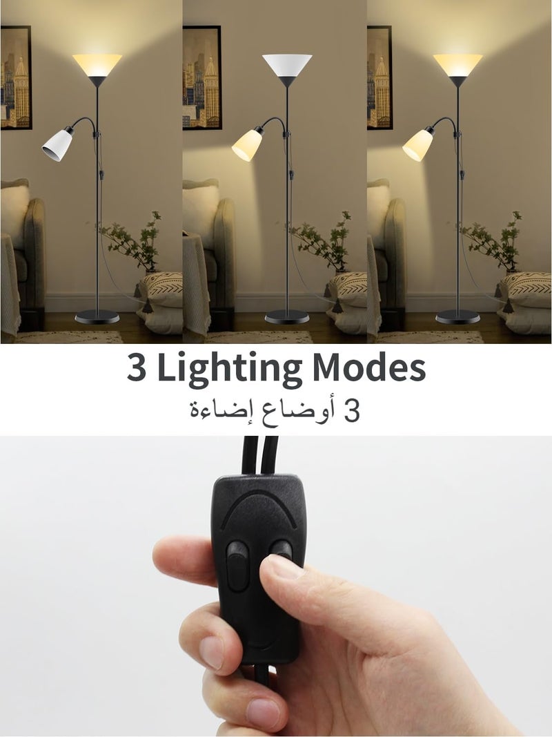 Snooe مصباح أرضي، إضاءة أرضية LED مع ضوء قراءة قابل للتعديل، ضوء طويل الأمد لغرفة المعيشة وغرفة النوم والمكتب (أسود) - Image 4