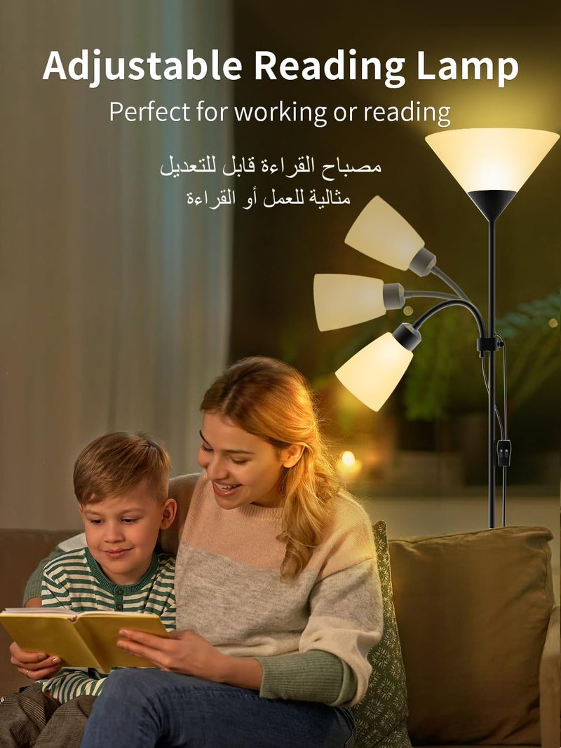 Snooe مصباح أرضي، إضاءة أرضية LED مع ضوء قراءة قابل للتعديل، ضوء طويل الأمد لغرفة المعيشة وغرفة النوم والمكتب (أسود) - Image 3
