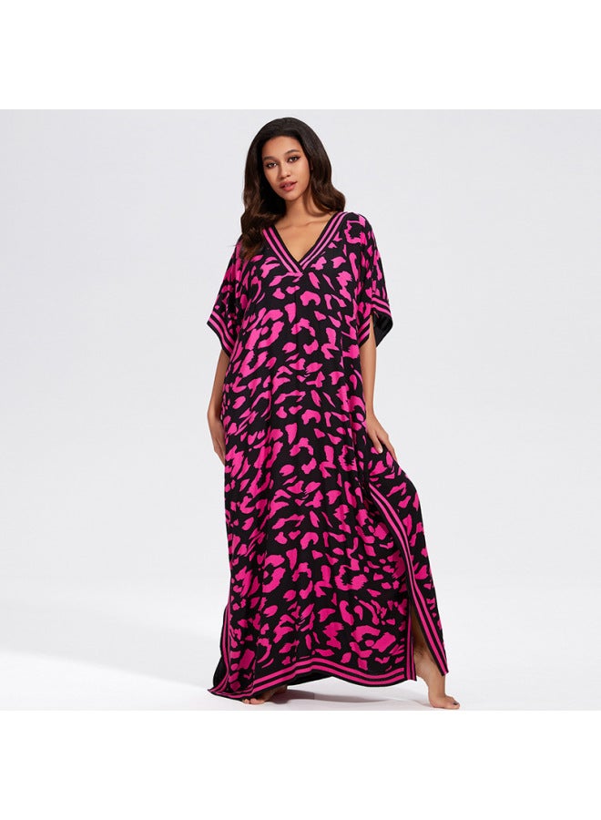 إسكدنيا 2024 رايون أوروبي وأمريكي للعطلات فضفاض مقاس كبير، رداء الشاطئ للحماية من الشمس، فستان شاطئ البحر، ملابس سباحة نسائية، ملابس خارجية-اللون: ZS2337 (أحمر وردي)- - Image 4