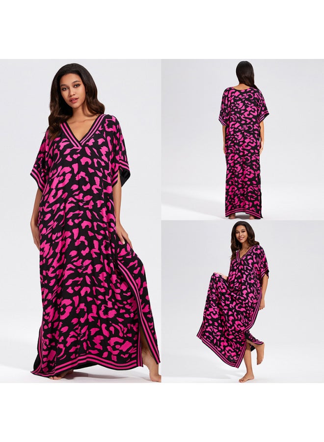 إسكدنيا 2024 رايون أوروبي وأمريكي للعطلات فضفاض مقاس كبير، رداء الشاطئ للحماية من الشمس، فستان شاطئ البحر، ملابس سباحة نسائية، ملابس خارجية-اللون: ZS2337 (أحمر وردي)- - Image 1