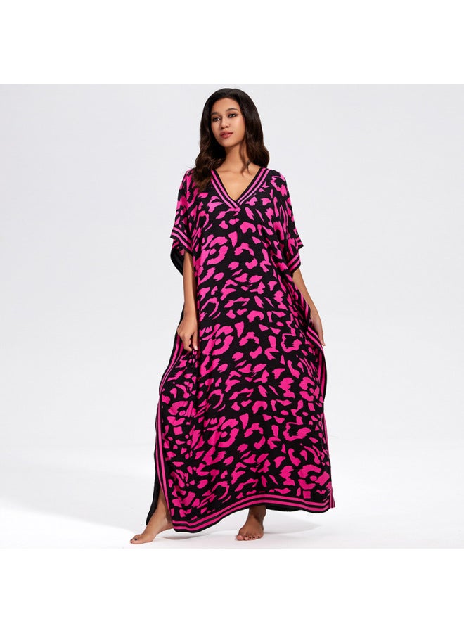 إسكدنيا 2024 رايون أوروبي وأمريكي للعطلات فضفاض مقاس كبير، رداء الشاطئ للحماية من الشمس، فستان شاطئ البحر، ملابس سباحة نسائية، ملابس خارجية-اللون: ZS2337 (أحمر وردي)- - Image 2